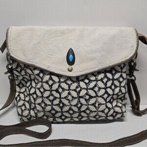 Cowgirl Bohemian Crossbody Western Bag Canvas And Calf Hair Leather Fur Clea Ray